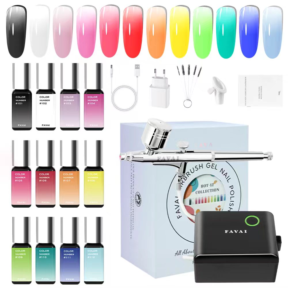 FAVAI aérographe, pistolet aérographe pour vernis à ongles en gel, sans fil, rechargeable par USB Matériel d'aérographie (BLACK