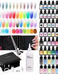 FAVAI Aerógrafo COMBO de Lujo | 48 Colores + Mini Compresor de Aerógrafo + 32 Hojas de Esténcil para Arte de Uñas + Limpiador de Aerógrafo