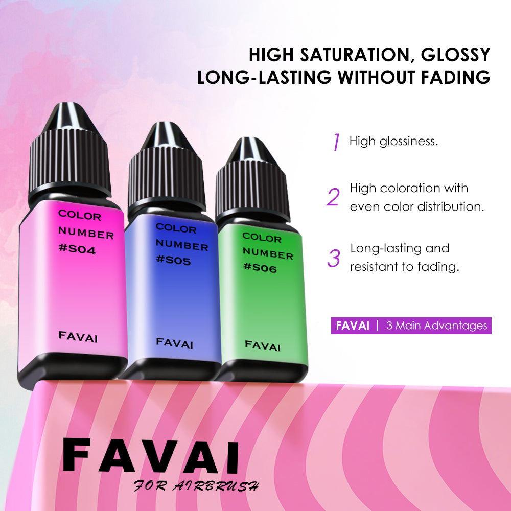 FAVAI 6가지 컬러 에어브러시 젤 네일 폴리시 에어젤 세트 - 슈가 컬렉션 (