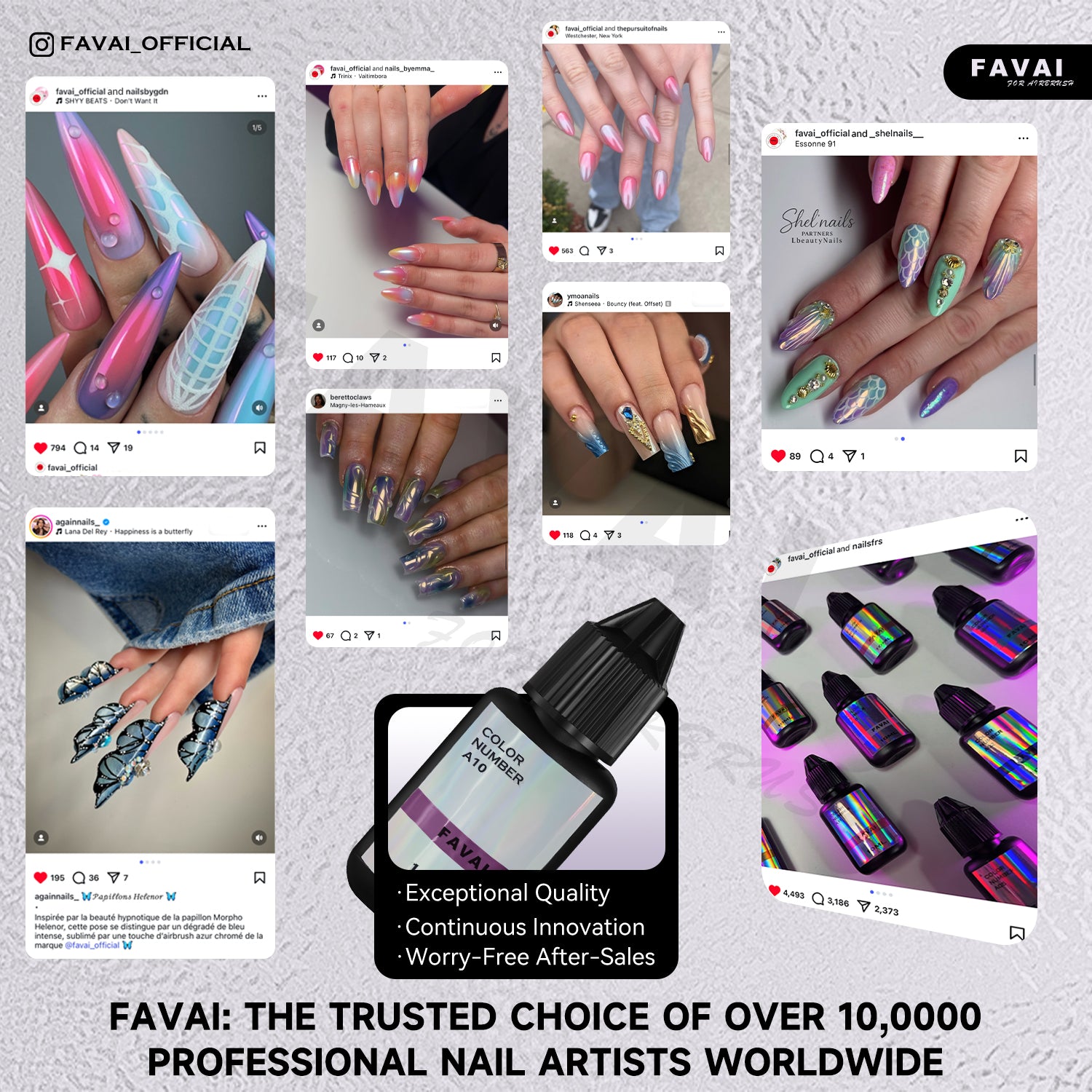 FAVAI Aurora Collection 12 Color Airbrush Gel Nail Kit with Cordless Airbrush Compressor – Combo Set