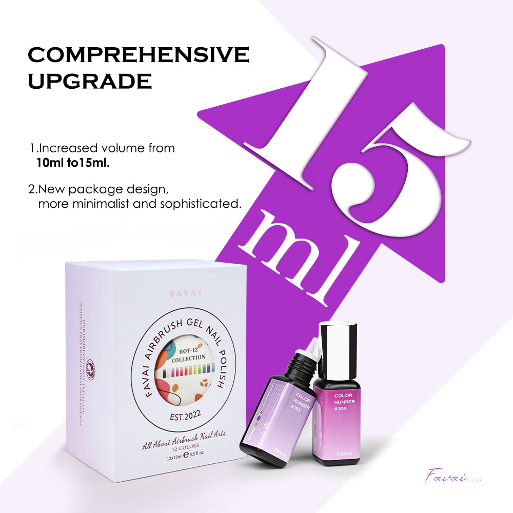 FAVAI La Collection Signature HOT-12 Vernis à Ongles en Gel Aérographe Ensemble de Gel d'Air 12*15ml